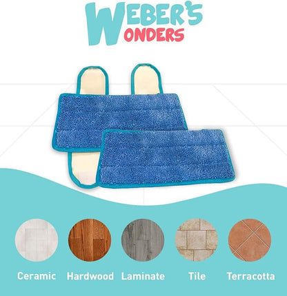 4 Pack Microfiber Weber’s Wonders Microfiber Mop Pads - Washable - Reusable - Durable - Compatible with Swiffer and ReadyMop Heads - Wet/Dry Cleaning - Duster