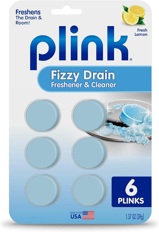 Plink Fizzy Drain Freshener and Cleaner, Prevents Clogs and Removes Odors in Household Sinks, Lemon Scent, 6-Pack