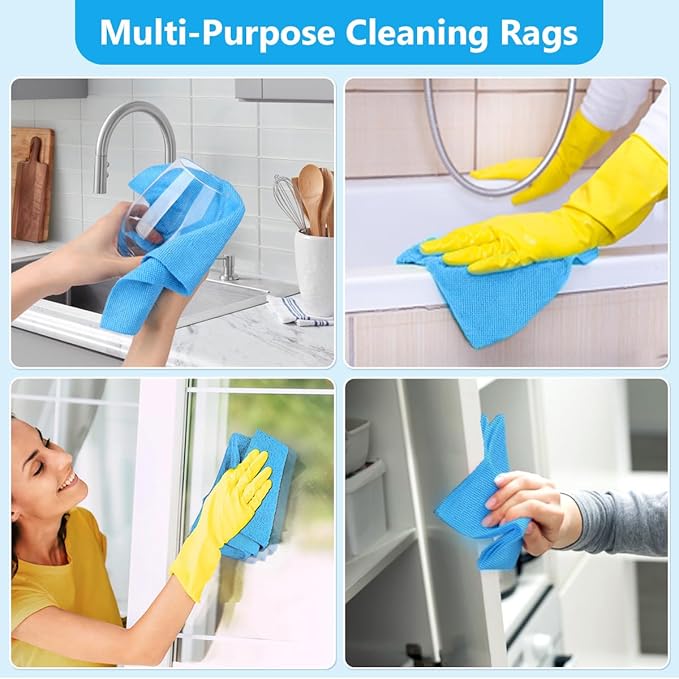 Microfiber Cleaning Cloth, 100 Pack Cleaning Rags, Lint-Free, Ultra Absorbent Reusable Paper Towels for Home, Kitchen, Car, Garage or Shop, Dish Rags, 11" x 9", Blue