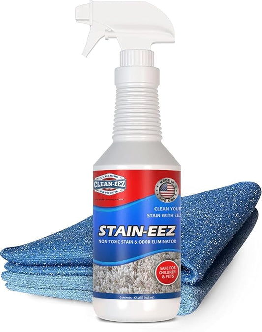 Clean-eez Stain-eez Carpet Cleaner Spray - Probiotic & Enzyme Power for Stain & Odor Elimination (Stain-Eez With 2 Microfiber Cloths)