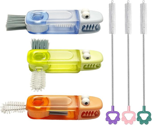 3Pcs 4-in-1 Bottle Cleaning Brush Set, 3Pcs Cup Lid Cleaner and 3pcs Tube Brush Kit, Home Kitchen Crevice Cleaning Tools Straw Cleaning Brush for Sippy Cup, Tumbler, Drinking Straw