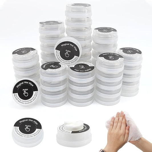 50 PCS Hand Pop Hand Wipes, Press Push Up Lemon Non-stimulating Sanitizing Mini Clean Towelettes Sanitizer, A Fun Way To Open Magical Strong Cool Wet Dry Type Portable for Travel On-the-Go Black White