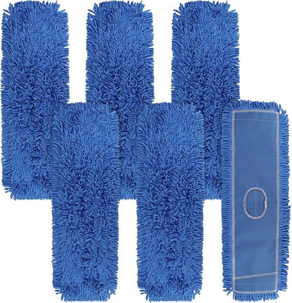 24 Inch Dust Mop Head: Replacement Medium Washable Commercial Mop Head - Sweeper and Janitorial Dust Mop Head Replacement Blue (Blue - 24 Inch, 6 Pack)