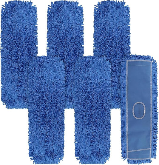 24 Inch Dust Mop Head: Replacement Medium Washable Commercial Mop Head - Sweeper and Janitorial Dust Mop Head Replacement Blue (Blue - 24 Inch, 6 Pack)