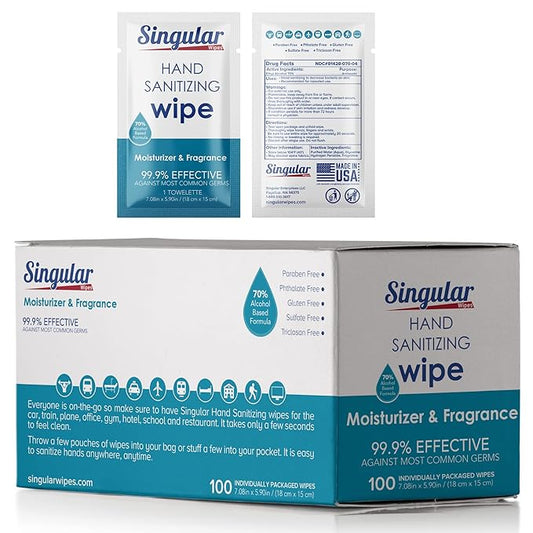 HAND SANITIZING WIPES - 100ct - Individually Packed Premium Hand Sanitizing Wipes for Travel, Home, Office, School, etc. with Fresh Citrus Fragrance and Moisturizer - Manufactured in USA