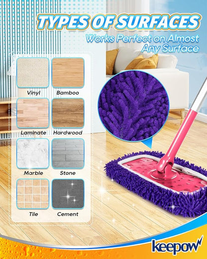 8Pcs Reusable Microfiber Mop Pads Compatible with Swiffer Sweeper Mop, Replacement Wet Mopping pad Refills & Washable Dry Sweeping Cloths for Surface/Hardwood Floor Cleaning