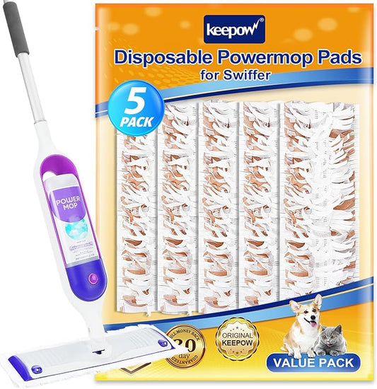 Power Mop Pads Refills Compatible with Swiffer PowerMop Multi-Surface Mopping Pad Disposable Replacement Mop Refill Pads Safe on All Floors Cleaning (5 Pack, Brown)