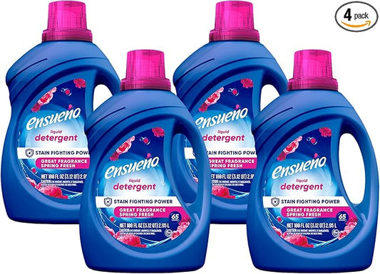 Ensueño - Liquid Laundry Detergent - Deep Clean, Stain Fighting Power, Color Fading Protection - for Large Households, Businesses & Offices - Spring Fresh (100 Fl. Oz) (Pack of 4)