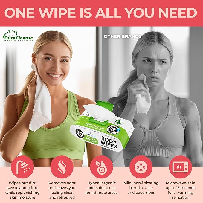 Body Wipes for Women, Extra Moist No Rinse Bathing Sheets (4pk), 200 XL Shower Cloths + 16 Deodorizing Bath Wipes - 9"x12" Travel Size Essentials, Toiletries for Womens Hygiene & Post Workout Cleanup