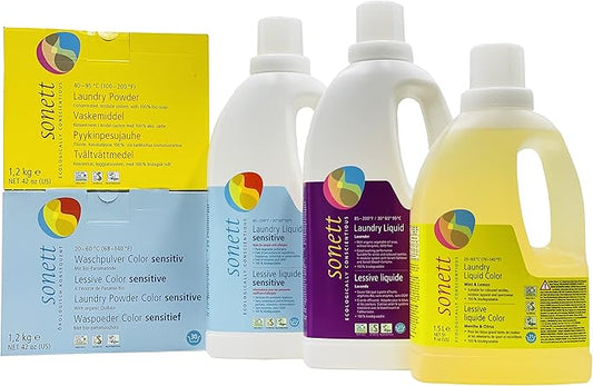 Sonett Organic Laundry Powder Detergent for Colors 42oz / 1.2kg - With organic vegetable oil soap, without enzymes, GMO-free.Suitable for all coloured and white textiles made from cotton, linen, hemp.