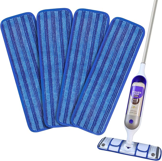 4 Pack Upgraded Reusable Mop Pads Compatible with Swiffer PowerMop, Mop Refill Pads Replacement for Swiffer Power Mop Spray Mop Pads for Multi-Surface Floor Cleaning, Quality Updated Cationic Material