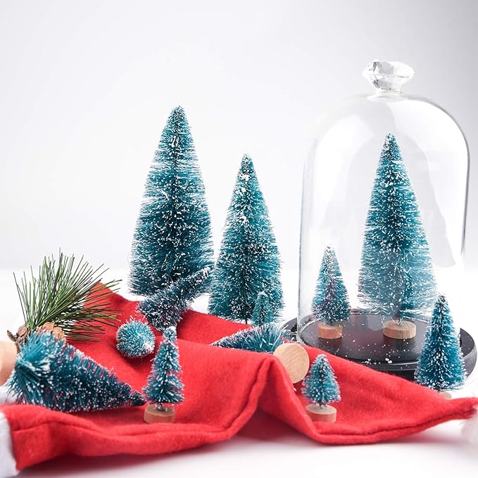KUUQA 66Pcs Mini Christmas Trees - Bottle Brush, Sisal Snow Pine, Architecture Trees for Winter Snow Ornaments, Christmas Decorations, Diorama Models - Small Size