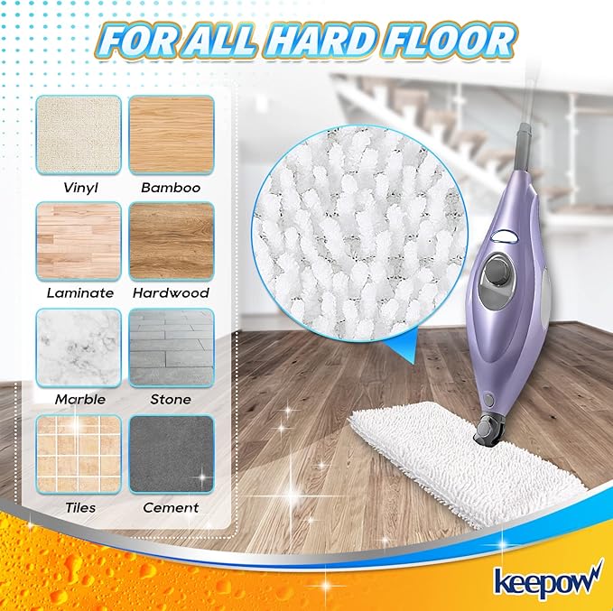 KEEPOW Steam Mop Replacement Pads Compatible with Shark S3500 Series S3501 S3601 S3550 S3901 SE450 S3801CO S3601D S2901Steamer Pocket Mop Washable Microfiber for All Hard Floors Cleaner (5 White)
