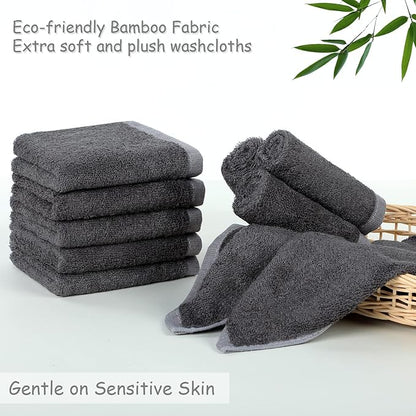 Yoofoss Luxury Washcloths Towel Set 10 Pack Baby Wash Cloth for Bathroom-Hotel-Spa-Kitchen Multi-Purpose Fingertip Towels and Face Cloths 10'' x 10'' - Dark Grey