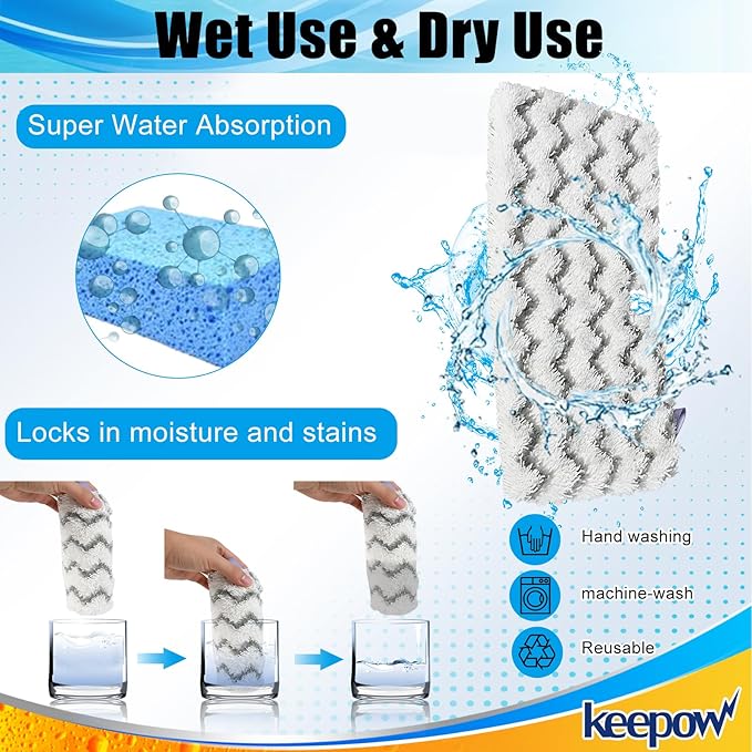KEEPOW Steam Mop Pads Replacement Compatible with Shark S3500 Series S3501 S3601 S3550 S3901 SE450 S3801CO S3601D S2901 Steamer Pocket Mop Washable Microfiber for Floors Cleaner, 2+2 Pack