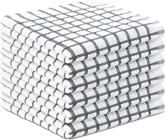 100% Cotton Dish Cloths (Pack of 6) - Dish Rags for Washing Dishes - Reusable & Highly Absorbent Kitchen Towels - Multipurpose Kitchen Rags - (12" x 12" - Slate Grey Checkered)