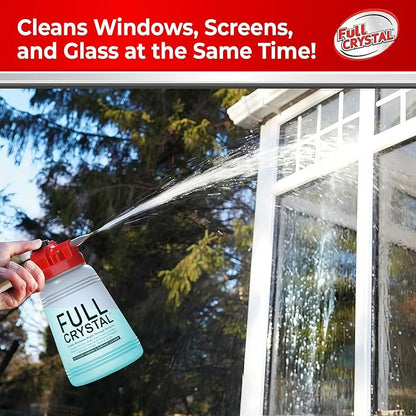 Full Crystal Kit - Bottle, Lid with Hose Attachment, and Two 4 oz. Crystal Powder Exterior Window Cleaner Packets for Glass and Screens (Cleans Up to 40 Windows)