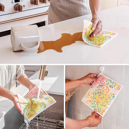 Papaya Reusable Paper Towels 2-Pack - 2 Sheets + 1 Hooks, Quick Drying, No Odor, 1 Sheet Replaces 17 Rolls, Washable Kitchen Cloth, Sustainable Dish Sponge, Eco Friendly Gift