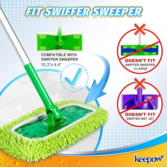 KEEPOW Reusable Dry Sweeping/Wet Mopping Cloths Compatible with Swiffer Sweeper, Washable Microfiber Mop Pads Refills for Hard-Surface/Hardwood Floor Cleaning, 6-Pack (Mop is Not Included)
