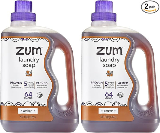 Zum Laundry Soap by Indigo Wild - Liquid, Plant-Based Soap with Baking Soda, Essential Oils, Coconut Oil & More - Wash Up to 64 Loads - Amber - 64 fl oz (2 Pack)
