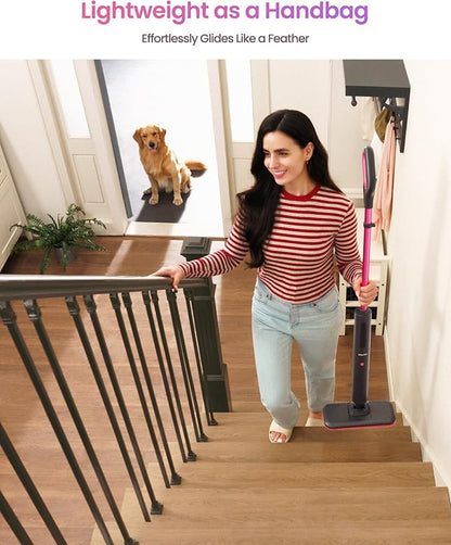Schenley Steam Mop Cleaner Powerful - 15s Fast Heat-Up, Chemical-Free for Hardwood/Tile/Laminate & Floors/Walls, Washable Pads, 3 Modes for Carpet, Lightweight, Self-Standing, Sleek Design