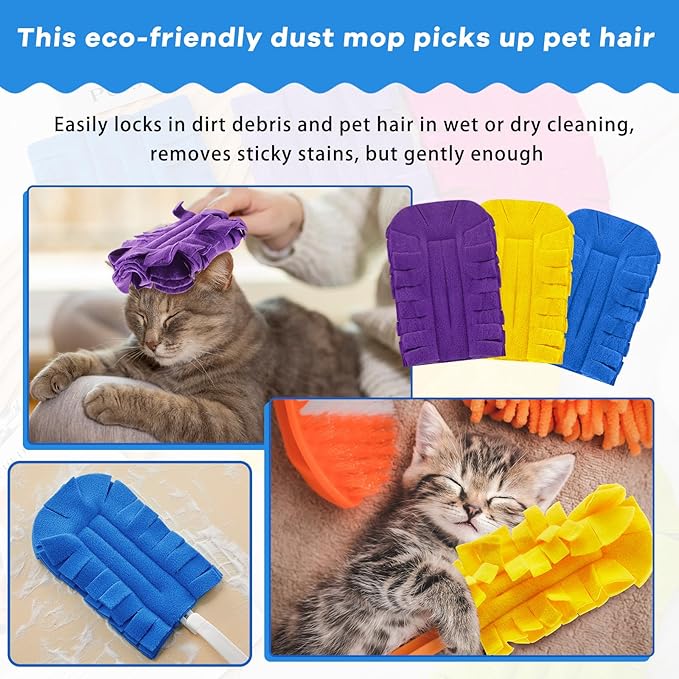 Zubebe 3 Pcs Heavy Duty Duster Refill Reusable Fleece Duster Refills Multi Surface Washable Cleaning Pads for Home, Blinds, Fans, Corners, Furniture (Yellow,Blue,Purple)