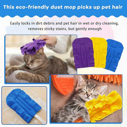 Zubebe 3 Pcs Heavy Duty Duster Refill Reusable Fleece Duster Refills Multi Surface Washable Cleaning Pads for Home, Blinds, Fans, Corners, Furniture (Yellow,Blue,Purple)