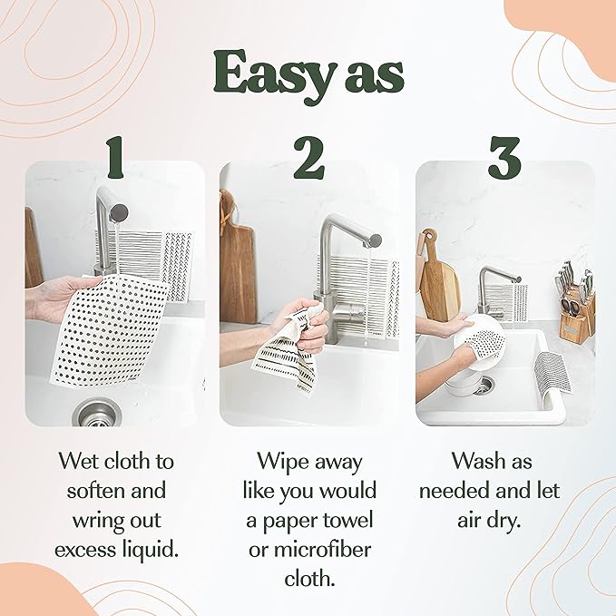 FEBU Swedish Dishcloths for Kitchen | 5 Pack Japanese Reusable Paper Towels Washable | Swedish Dish Towels | Non-Scratch Cellulose Sponge Cloths | No Odor, Biodegradable Cleaning Cloths