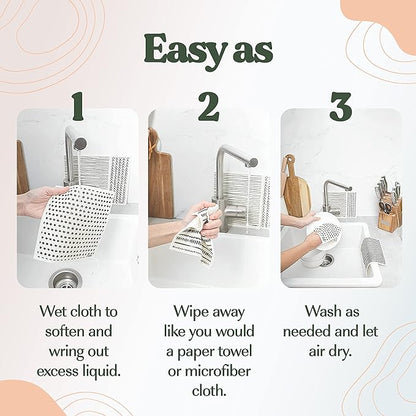 FEBU Swedish Dishcloths for Kitchen | 5 Pack Japanese Reusable Paper Towels Washable | Swedish Dish Towels | Non-Scratch Cellulose Sponge Cloths | No Odor, Biodegradable Cleaning Cloths