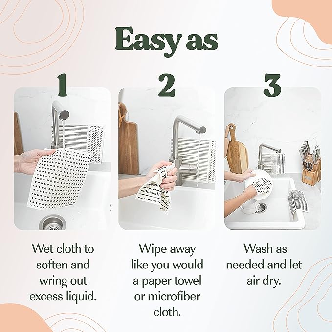 FEBU Swedish Dishcloths for Kitchen | 5 Pack Vintage Kitchen Reusable Paper Towels Washable | Swedish Dish Towels | Non-Scratch Cellulose Sponge Cloths | No Odor, Biodegradable Cleaning Cloths
