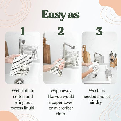 FEBU Swedish Dishcloths for Kitchen | 5 Pack Vintage Kitchen Reusable Paper Towels Washable | Swedish Dish Towels | Non-Scratch Cellulose Sponge Cloths | No Odor, Biodegradable Cleaning Cloths