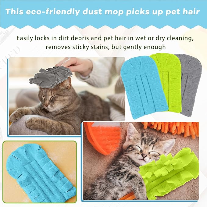 Zubebe 3 Pcs Heavy Duty Duster Refill Reusable Fleece Duster Refills Multi Surface Washable Cleaning Pads for Home, Blinds, Fans, Corners, Furniture (Blue,Green,Gray)