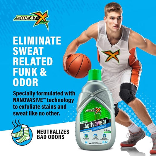 Sweat X Original Activewear Laundry Detergent – Remove the Worst Odors & Toughest Stains – High Performance Sports Wash for Training Gear & All Fabric Types – 45 Loads – 2 Pack