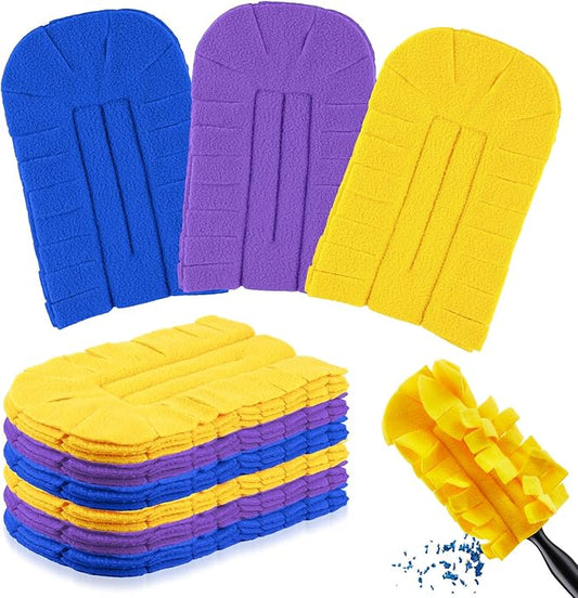 Zubebe 6 Pcs Heavy Duty Duster Refill Reusable Fleece Duster Refills Multi Surface Washable Cleaning Pads for Home, Blinds, Fans, Corners, Furniture (Blue,Yellow,Purple)