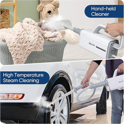 Steam Mop for Floor Cleaning, Steam Cleaner for Home with Handheld 6-in-1 Multi-function Attachments for Hardwood Floors, Clothes, Windows, Tiles Grout, Furniture Cleaning (White-Gray)