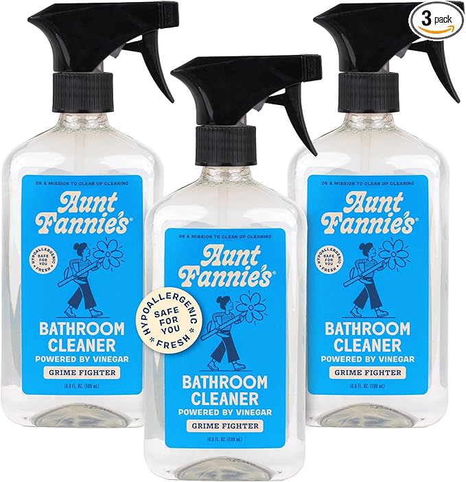 Aunt Fannie's All Purpose Bathroom Cleaner Vinegar Spray for Shower, Tub, Toilet, Tile, Sink and Fixtures, 16.9 Ounces (Pack of 3)