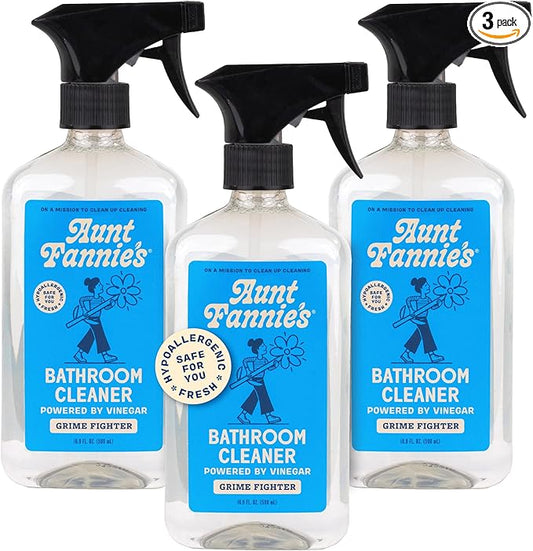 Aunt Fannie's All Purpose Bathroom Cleaner Vinegar Spray for Shower, Tub, Toilet, Tile, Sink and Fixtures, 16.9 Ounces (Pack of 3)