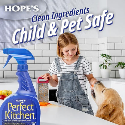 HOPE'S Perfect Kitchen Cleaner Spray - 32 Oz No-Residue All Purpose Cleaning Spray - Multisurface Degreaser for Counters, Stoves, Microwaves, and More - Pet and Home Safe - Pack of 2