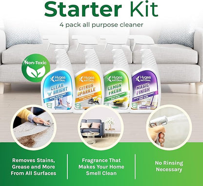 Cleaning Supplies Kit All Purpose Cleaners, Citrus Degreaser, Floor and Tile Cleaner, Window, Glass and Mirror Cleaner- No Harsh Chemicals, Family safe - 4 Pack 24 oz Sprays