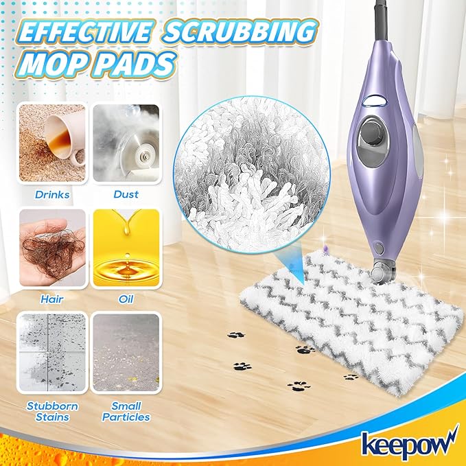 KEEPOW Replacement Microfiber Steam Mop Pad Cleaning Pads Compatible with Shark S3500 Series S3501 S3601 S3550 S3901 SE450 S3801CO S3601D S2901 Steamer Pocket Mop Washable Microfiber Refills, 2 Grey