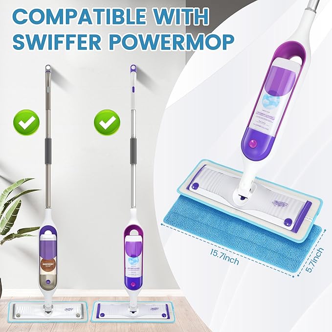 6 Pack Reusable Microfiber Mop Pads Compatible with Swiffer PowerMop, Machine Washable Replacement Pads for 13"-15" Spray Mop, Dry Wet Mopping Cloths Compatible with Multiple Floor Types