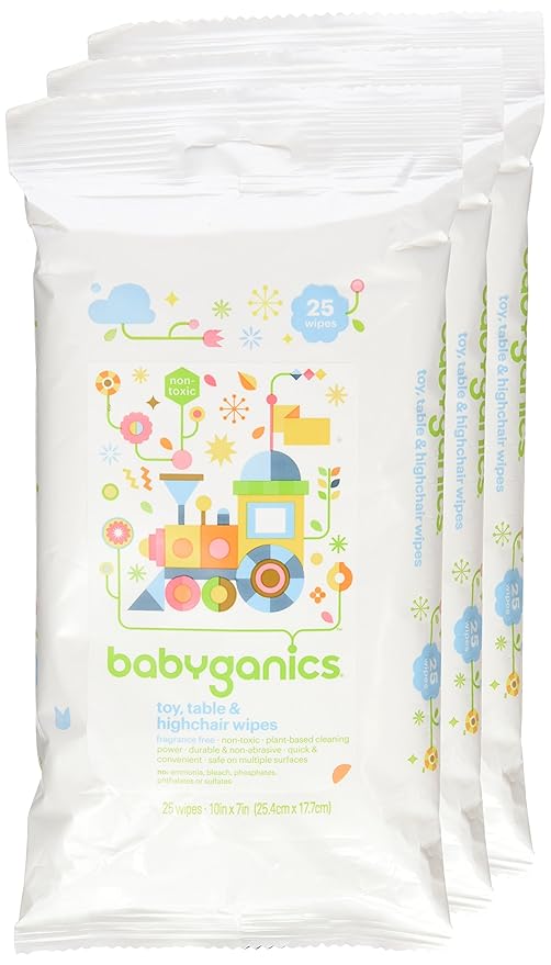 Babyganics Toy, Table & Highchair Wipes, 25 Count, 3 Pack