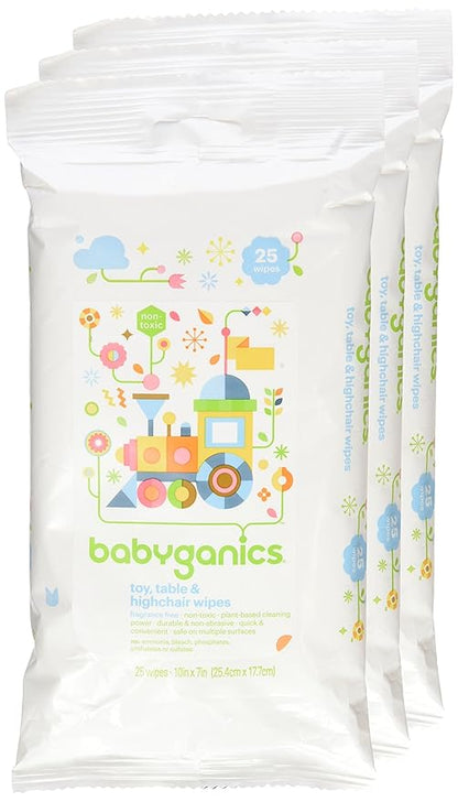 Babyganics Toy, Table & Highchair Wipes, 25 Count, 3 Pack