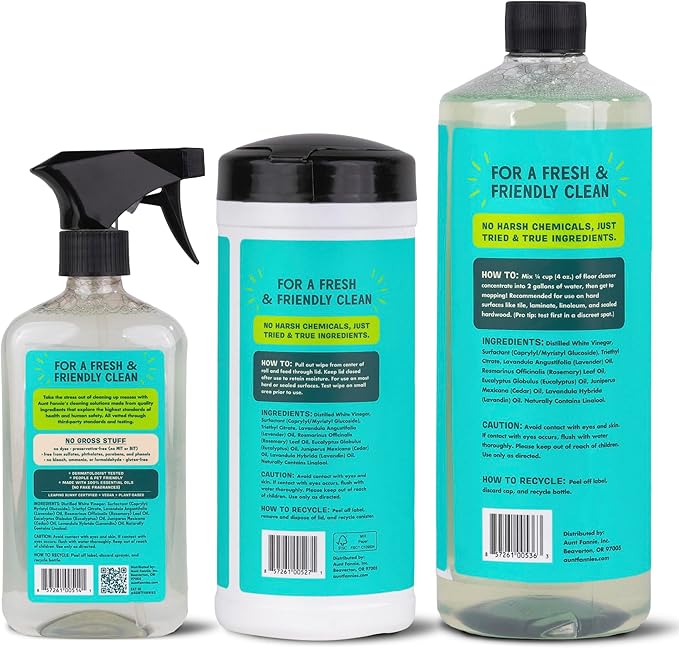 Aunt Fannie's Multi-Surface Vinegar Cleaning Kit: All Purpose Spray, Cleaning Wipes, and Floor Cleaner (Eucalyptus, Cleaning Bundle)
