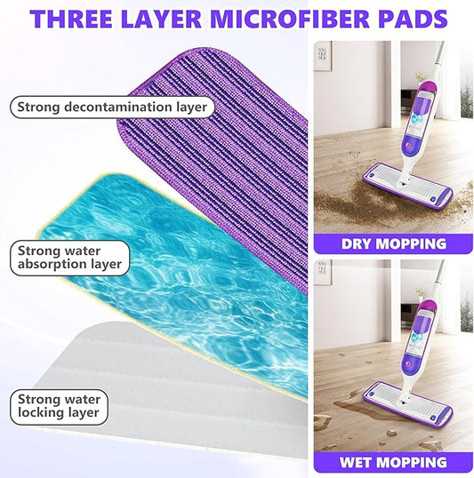Reusable Mop Pads Compatible with Swiffer PowerMop, Microfiber Mop Pads Refills Mop Heads Replacement for Swiffer Mop Spray Mop Floor Mop, Washable Reusable Floor Mopping Refills, 6 Pack