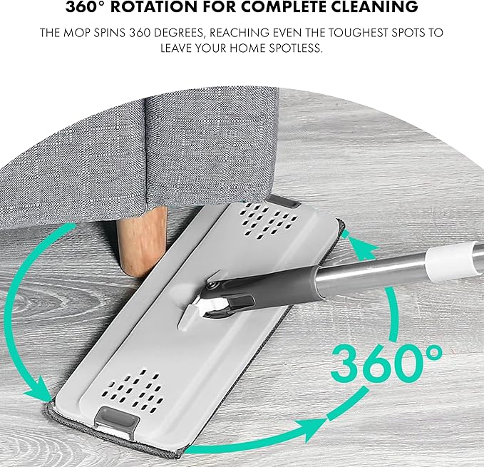 Mop Bucket Set with 12 Microfiber Cleaning Towels and a Cleaning Brush, Mops for Floor Cleaning, Cleaning Tools, Mob, mop and Bucket with Wringer Set for Home with 6 Washable Microfiber Pads