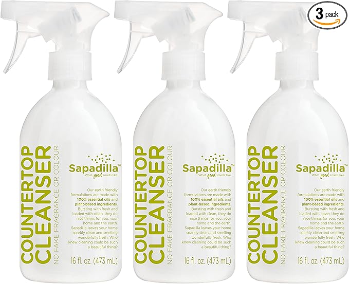 Sapadilla Multi-Surface Countertop Spray - Rosemary + Peppermint - Made with 100% Pure Essential Oil Blends, Multi-Purpose Household Cleaner, Aromatic, Plant Based, Biodegradable, 16 Ounce (Pack of 3)