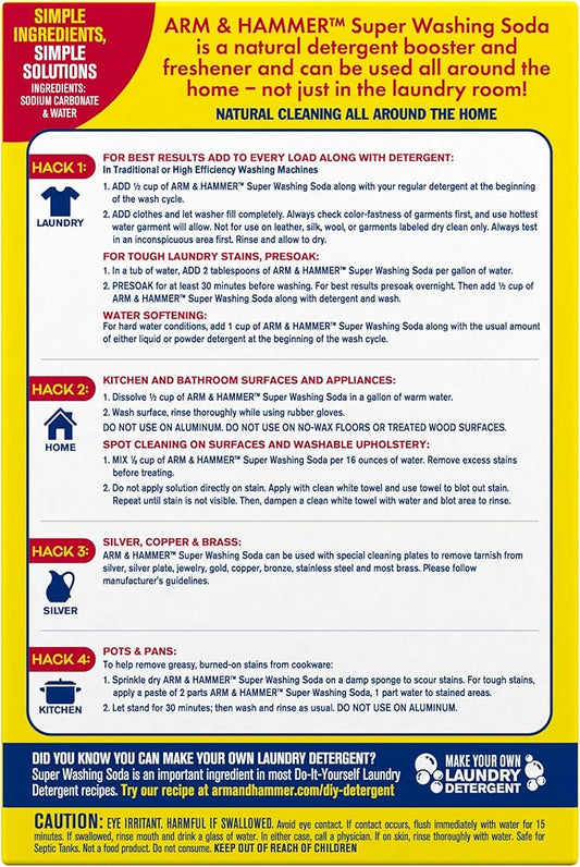 ARM & HAMMER Super Washing Soda Household Cleaner and Laundry Booster, Versatile Natural Home Cleaner, Powder Laundry Additive, 55 oz Box (Pack of 2)