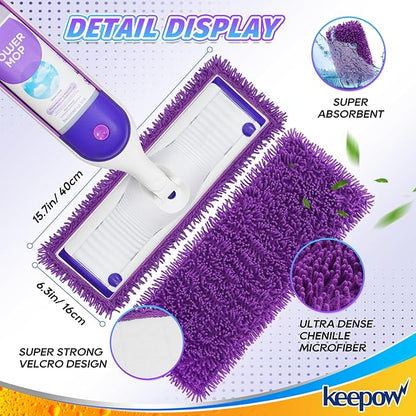 KEEPOW Reusable Power Mop Refills Pads Compatible with Swiffer PowerMop Mop - Power Mop Pads Refill - Washable Microfiber Pads for Multi-Surface Floor Cleaning, 8Pack