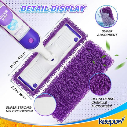 KEEPOW 10 Pack Reusable Mop Pads Compatible with Swiffer PowerMop, Microfiber Mop Pads Refills Machine Washable, Durable, and Highly Absorbent Suitable for All Floor Types